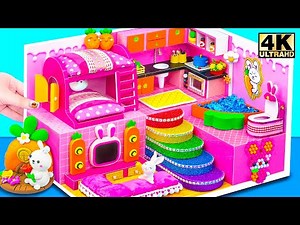How To Make Perfect Pink Bunny House with Bunk Bed from Clay and Cardboard ❤️ DIY Miniature House