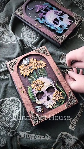83K views · 5.4K reactions | Sunflower Skull Hidden Key Journal  available September 16th 3pm CST along with this mushroom skull HKJ and other Hidden Key Boxes and Journals  These Journals fit a book, A5 journal or sketchbook and are $225 each. Info on my site lunararthouse.com #hiddenkeybox #hiddenkeyjournal #skull #woodart #journal #diary #gothic #witchy | Lunar Art House | Facebook
