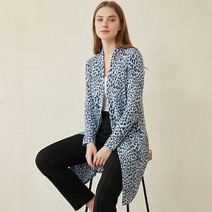 [Hot Item] 100% Cashmere Knitted Ladies Fashion Leopard Screen Print Open-Front Cardigan