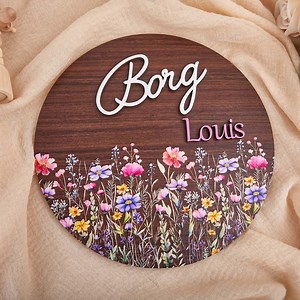 Wildflower Nursery Sign,personalized Wooden Name Sign,round 3D Name Sign,wildflower Decor, Boho Floral Pattern,baby Shower Decor - Etsy