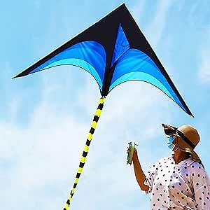 Kites for Adults and Kids Easy to Fly - Huge Beginner Kite with 330ft Kite String Handle and 17ft Tail (Blue)