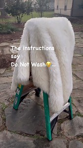 Instructions say, “Do Not Wash”! Was I supposed to throw it out when it got dirty? I don’t think so! I had nothing to lose by trying. I draped it over the ladder. Once it’s wet it’s way too heavy for any washer to handle. A water hose, brush and laundry detergent cleaned it nicely. I let it drip till it stopped then tossed it in the dryer. It’s soft & plush and feels better every time I wash it. You’re Welcome! 😂 | Flipping4Girls