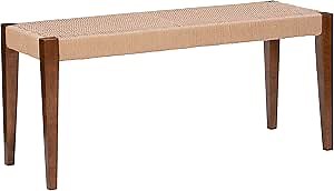 Powell Syracuse MidCentury Modern Brown Backless Wood Dining Bench