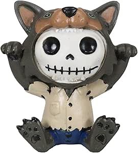 Ebros Gift Furrybones Scary Wolfie The Werewolf Figurine Small Furry Bones Werewolf Or Wolf Skeleton Skull Monster in Hooded Costume Sculpture Collectible