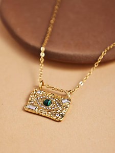 Gold Tone Evil Eye Pendant Necklace, Stainless Steel Statement Charm Necklace - Etsy