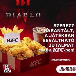 Ne maradj le az eheti, garantált Diablo IV rewardról a KFC-ben! 🔥 Kérj Diablo IV Hot Wings Boxot, amihez jár a jutalomra beváltható kód. ⚔️ Ne feledd, minden héten limitált mennyiségben új jutalom vár rád, egészen július végéig! Rendeld meg a KFC Appon: Android: https://tinyurl.com/kfc-android iOS: https://tinyurl.com/kfc-ios Az ajándék kártyák minden étteremben csak limitált számban, a készlet erejéig elérhetőek. Az ajándék kódot a Battle.net oldalon lehet beváltani a jutalomra. A felhasználás