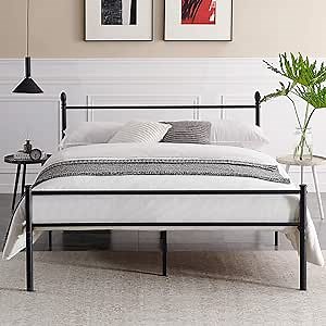 VECELO Metal Bed Frame Platform Mattress Foundation/Box Spring Replacement with Headboard & Footboard, Full, Black