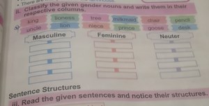 Classify the given gender nouns and write them in their respect... | Filo