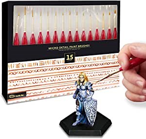 15pc Miniatures Paint Brush Set - Mini Painting Art Brushes. Perfect for DND, Warhammer, Scale Model Painting, Nail Art, Face Painting, and More. Can be Used with Watercolor, Acrylic, Oil Paint