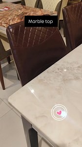 Marble top dining table with leatherette cushion chairs for comfortable dining. #mobelfurniture #diningtable #diningtable #leatherette | MoBEL furniture | Facebook