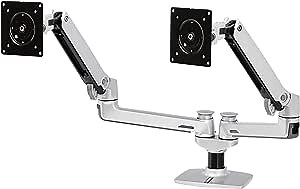 Amazon Basics Dual Monitor Stand, Lift Engine Arm Mount, Silver