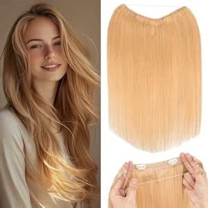 Rich Choices Halo Hair Extensions Real Human Hair 100% Human Hair Halo Extensions for Women Invisible Wire Hair Extensions Remy Halo Hair 18 Inch #24 Natural Blonde