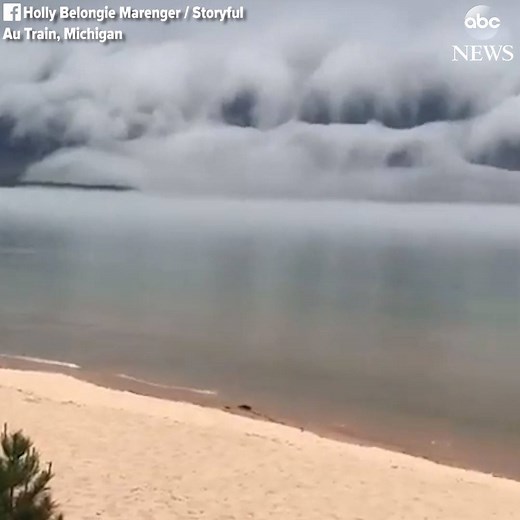 248K views · 1.7K shares | Low shelf cloud formation rolls over Lake Superior in Michigan, overtaking the beach in dramatic fashion. https://abcn.ws/2ME0qZJ | ABC News | Facebook