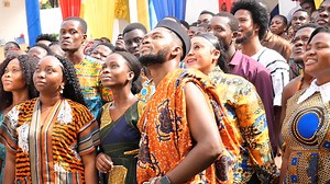 Youth division members joyfully chanting the Soka Gakkai Ghana slogan. 🎊🎊 | Soka Gakkai Ghana