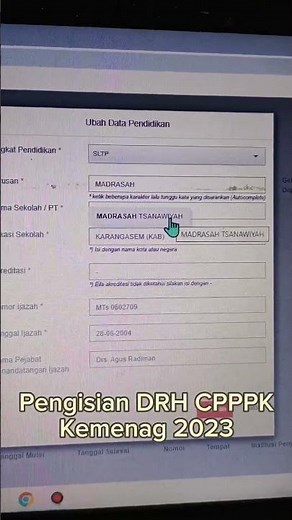 Pengisian DRH CPPPK 2023 Kemenag Riwayat Pendidikan Madrasah