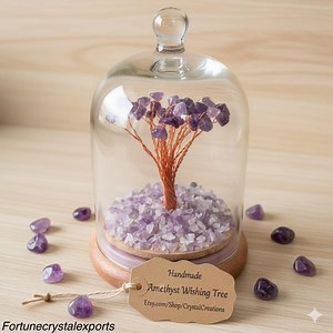 Amethyst Crystal Tree in Glass Dome – Gemstone Bonsai Decor, Reiki Healing - Etsy