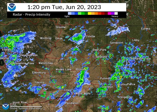 Rain showers continue to increase across the area. A few rumbles of thunder can't be ruled out this afternoon. Showers will decrease in coverage overnight. | US National Weather Service Spokane Washington