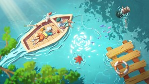Afternoon boating fishing beautiful animation background
