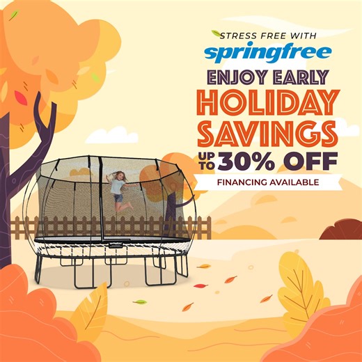 Kickstart your holiday shopping! Save on the safest trampolines and give your kids the gift of endless backyard fun. ✅ Award-winning ✅ Free delivery ✅ Fast shipping ✅ Financing options Get ready to bounce into the festive season. | Springfree Trampoline