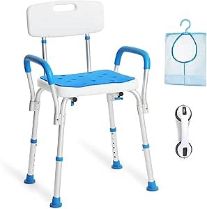 Shower Chair with Arms and Back, Padded Shower Seat for Inside Shower with Grab Bar/Toiletry Bag, Tool-Free Shower Seat for Bathtub, Shower Bath Chair for Elderly/Disabled by SOUHEILO