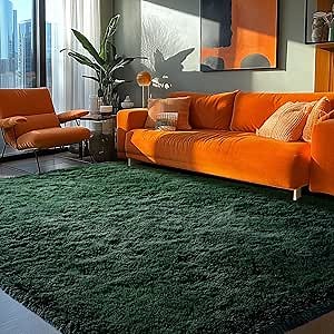 Green Shag Bedroom Rug - 5x8: Fluffy Area Rug