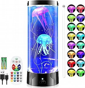 Osuke Jellyfish Lamp, LED Jellyfish Lamp 16 Colours with Remote Control Adult Children Aquarium Mood Light, Home Office Decoration Mood Light, Christmas Gift, Black, HYY-SMD-123