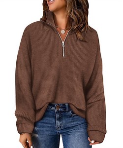 CASSIE LIZ Plus Size Womens Sweaters 5X Quarter Zip Pullover Fall Fashion Brown Oversized Winter Dressy 5XL 26W 28W - Walmart.com