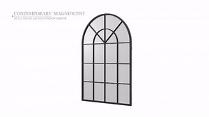 Black Arched Window Wall Mirror - Large Metal Frame 32X46 in Farmhouse Rustic Vintage Entryway Mirror
