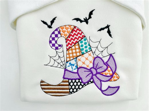 Patchwork Witch Hat Halloween Theme Awesome Patterned Witch Hat Outline Girls Machine Embroidery Designs Sizes 4 up to 8 Inch Light Stitch - Etsy