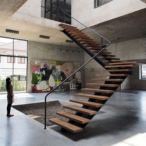 [Hot Item] Modern Stainless Steel Floating Straight Staircase Residential Houses Durable DIY Wood/Glass Combinations