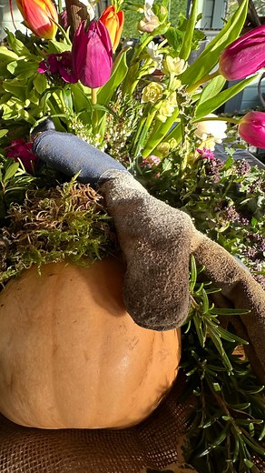 We love to create something unique and special… That’s really personal and means a lot. We were given the opportunity to create funeral arrangements for a man who loved his allotment. He spent all his time there passionately tending to his vegetables and he cared for his tools and everything about his plot. So we had to incorporate that into his funeral. The end result was a bespoke arrangement of British Spring flowers, combined with his prized tools and vegetables from the plot. You can see le