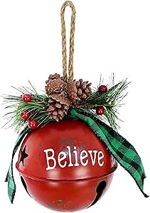 Morning View Christmas Bells Decorations Large Red Jingle Bell Ornaments Big Giant Xmas Hanging Bells Round for Christmas Tree Holiday Winter Party Wall Decor Outdoor Believe 4.5 Inches