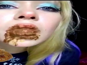 Poop eater blonde girl got her mouth full of nasty poop