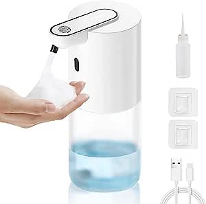 Josnown Automatic Foaming Soap Dispenser - 4 Gear Foaming Adjustable, USB Rechargeable, IPX5, Wall Mounted Sticker Available - 13.5oz/400ML Touchless Hand & Dish Soap Dispenser for Bathroom Kitchen