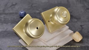 Antique Brass Door Knobs with Camelot Trim,Interior Door Knob with Lock, Privacy Door knob for Bath and Bedroom