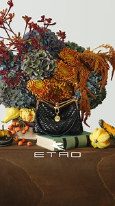Edie Campbell stars in the new campaign with the Vela Bag, radiating warmth and luxury in smooth leather and woven textures. #Etro #EtroVelaBag | ETRO