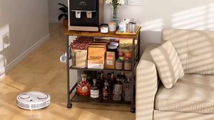 ThreeHio Rolling Kitchen Microwave Cart, 3 Tier Microwave Table Stand with Storage, Kitchen Utility Cart on Lockable Wheels, Small Coffee Cart Shelf Rack Organizer for Living Room Office, Balcony