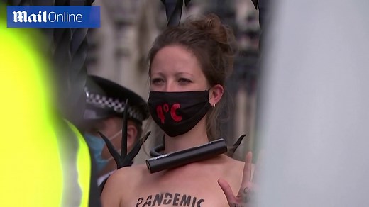 Bare-chested climate protesters lock themselves to Parliament