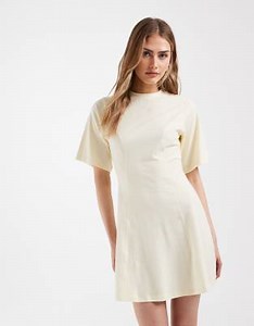 ASOS DESIGN - Vestito corto stretto in vita color latticello con dettaglio cuciture | ASOS