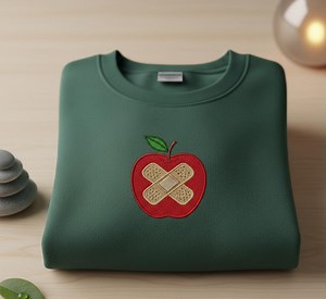 Custom Apple Bandage Sweatshirt, Teacher Nurse Crewneck, Minimal Embroidered Medical Shirt, Healthcare Gift - Etsy UK