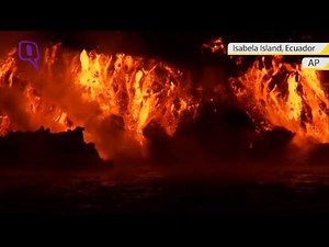Wolf Volcano Lava Boils into the Ocean Waters in Ecuador