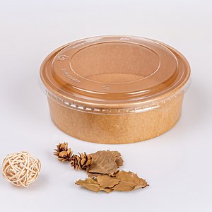 [Hot Item] 1500 Ml Customized Printing Water-Proof Brown Kraft Paper Salad Bowl Rice Paper Bowl with Lids