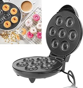 Mini Donut Maker for Kids Breakfast Waffle Sandwich and More Snacks, Portable Electric Donut Maker Machine with Non stick for 7 Doughnuts, Double Sided Heating