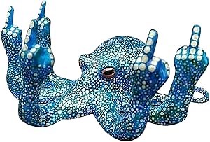 Middle Finger Octopus，Middle Finger Statue，Weird Decor Suitable for Indoor and Outdoor Garden Home Various Fish Tank Decoration (Blue)