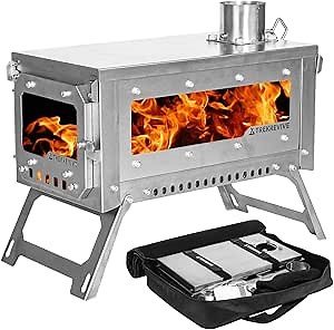 HC Titanium Hot Tent Stove, Three-Sided Air Intake, Flame Guide Plate, Lightweight and Portable, Folding Tent Wood Burning Stove for Backpacking, Cooking, Heating (2.5m/8.2ft)