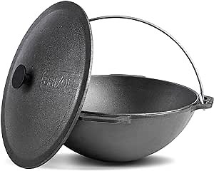 Uzbek Kazan Cast Iron 12L - Heavy Duty Plov Asian Kazan Oven - Halloween Big Cauldron Pot for Pilaf Uzbek Dishes Plov Pilaf Making - Qazan Avgan Afghan Ozbek Yzbek Kukmara Kazan