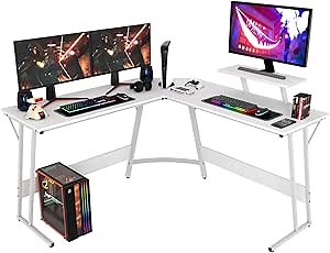 L-Shaped Gaming Desk - Compact Corner Computer Desk for Small Spaces - Ideal for Gaming, Studying, and Working - Large Desktop for PC and Writing (White)