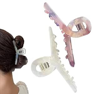 Hair Claw Clips Styling Banana Hair Jaw Medium Shark Hair Clips waterproof Lightweight Butterfly Fashion Accessories for Women Girls, Pack of 2 with Gift Box (Girly pink&white）