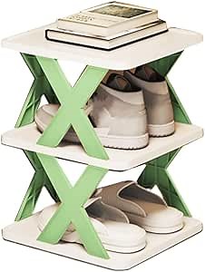 Multi-Layer Shoe Rack Storage Organizer, Narrow Shoe Rack Small Vertical Shoe Stand, Space Saving DIY Free Standing Shoes Racks, Entryway Shoes Storage Organizer for Dorm, Hallway (3-layer, Green)