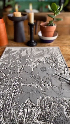 The proof print of my garden flowers print. . That moment after finishing carving & the first print where I feel like I can take a breath again, full of the energy of the process . #proofprint #printreveal #gardenflowers #plantstomaketea #teaherbs #gardenherbs | Lou Tonkin